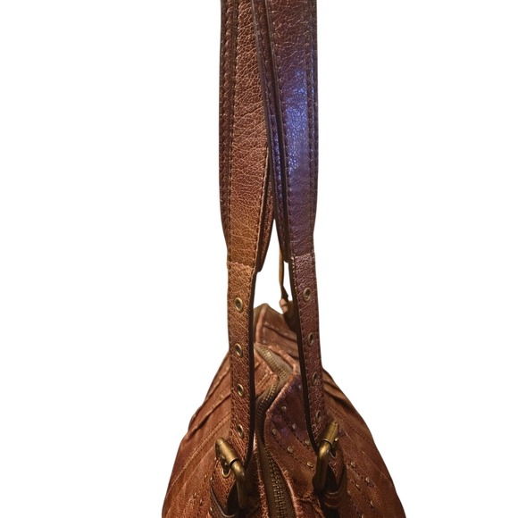 KOOBA Brown Leather Studded Shoulder Bag Hobo Purse Buckle Straps - Picture 3 of 8